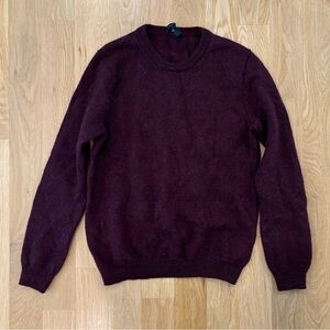 J Crew Slim Fit Wool Maroon Sweater with dark green elbow patches. Size Large
